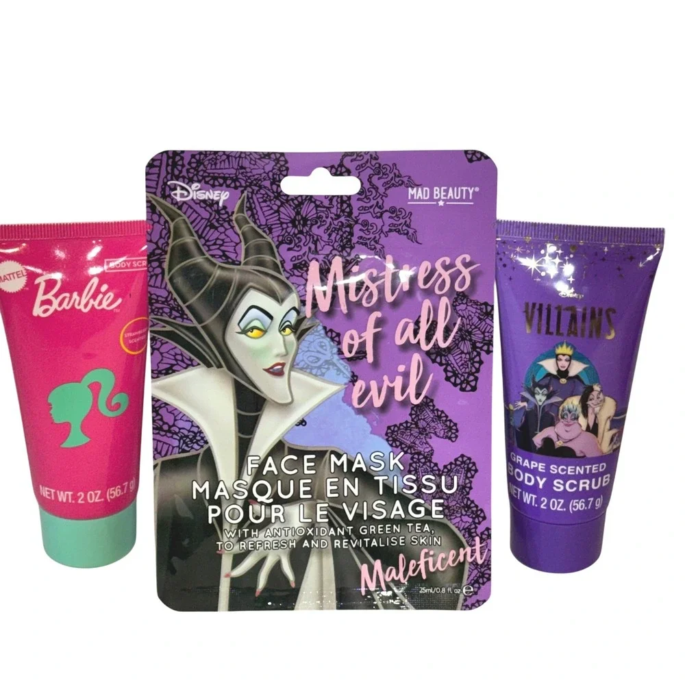 Disney Barbie Maleficent Skincare Set Face Mask Body Scrub Women OS Pink Purple